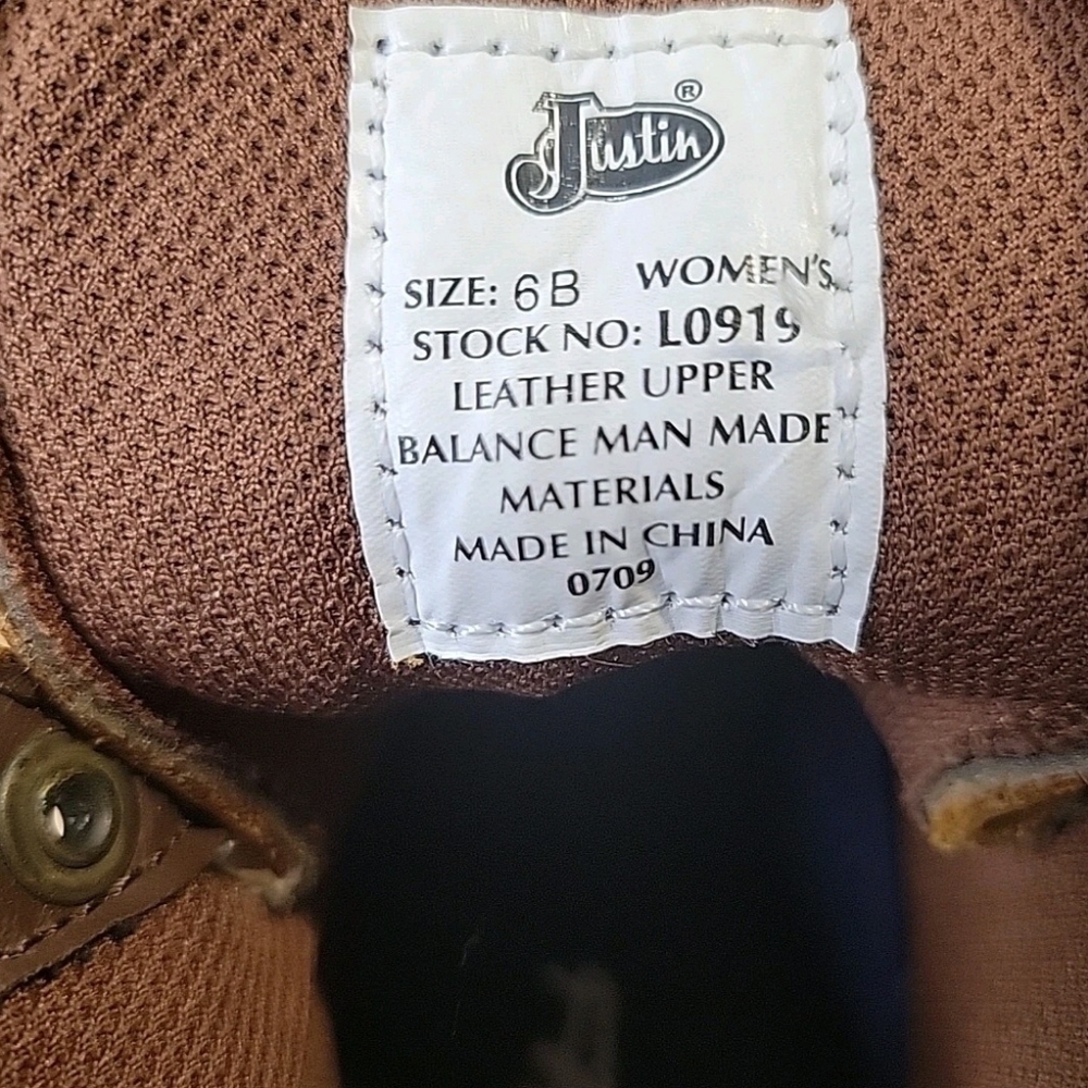 Justin Brown Leather Upper Lace Up Combat Moto Western Style Boots Sz 6B - Picture 2 of 15